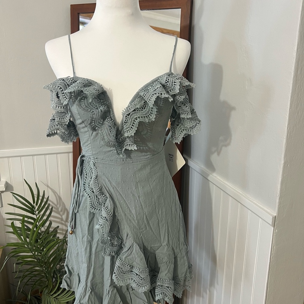 Angel Biba off the shoulder Lace Ruffle Mini Dress